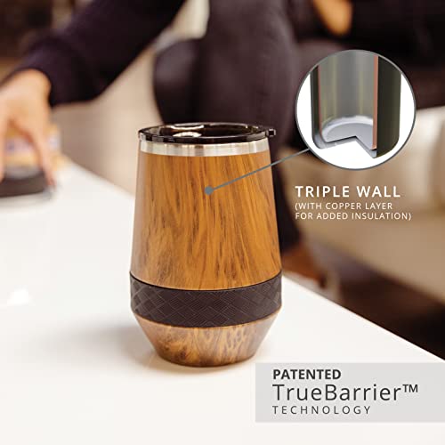 Elemental Wine Tumbler, 10oz Stainless Steel Wine Glasses, Vacuum Insulated Stemless Cup, Coffee Tumbler, Shatter-proof Sip Lid, Teak Wood