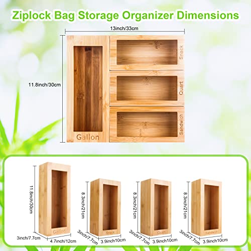 Ziplock Bag Storage Organizer,Food Storage Bag Holders,Bamboo Baggie Organizer for Kitchen,Compatible with Ziploc Quart Sandwich Gallon,Snack Variety Size Bags Foil Wrap Organizer for Drawer（4 pack）