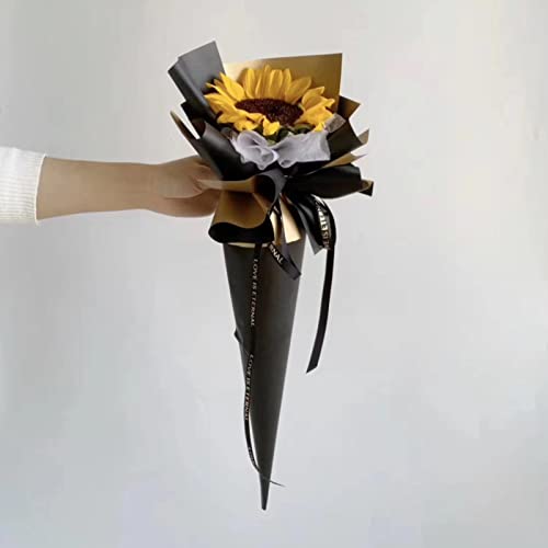 HYSSINOWRAP floral wrapping paper Double Sided Golden Flower Wrapping Paper Waterproof wrapping paper Bouquet wrapping paper DIY 20 Sheets 23.6X23.6 Inch (BLACK)