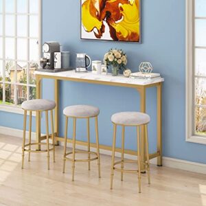 JOSMORE Gold Bar Table and Chairs Set, Marble Bar Table Set, Pub Height Table with Bar Stools, Modern Dining Table Sets for Kitchen and Living Room