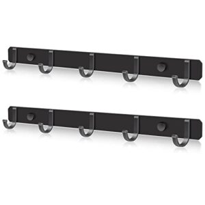 evory 2 pack coat rack wall mounted with 5 coat hooks, heavy duty aluminum wall hooks for hanging towel hat purse robes clothes in bathroom kitchen entryway, black