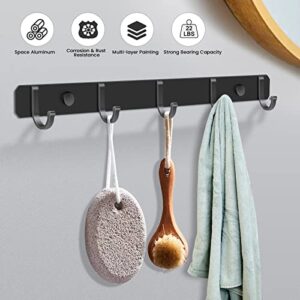 evory 2 Pack Coat Rack Wall Mounted with 5 Coat Hooks, Heavy Duty Aluminum Wall Hooks for Hanging Towel Hat Purse Robes Clothes in Bathroom Kitchen Entryway, Black