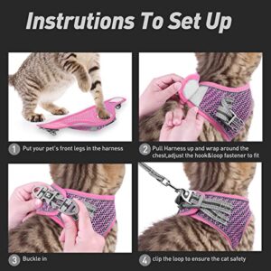 Cat Harness Leash Set no Escape Proof Soft Waking cat Adjustable Vest Harness for Puppy, Comfortable Outdoor Lightweight,Easy Control Breathable Black xs (Pink, X-Small (Chest Size:8"-10"))