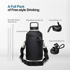 Half Gallon Water Bottle Insulated with Straw&3 Lids, Coolflask 64 oz Water Jug Galaxy Large Metal Stainless Steel flask for Gym, Sports and Office, Keep Cold 48H Hot 24H, Arctic White