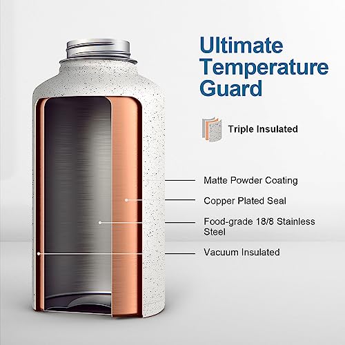 Half Gallon Water Bottle Insulated with Straw&3 Lids, Coolflask 64 oz Water Jug Galaxy Large Metal Stainless Steel flask for Gym, Sports and Office, Keep Cold 48H Hot 24H, Arctic White