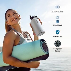 Half Gallon Water Bottle Insulated with Straw&3 Lids, Coolflask 64 oz Water Jug Galaxy Large Metal Stainless Steel flask for Gym, Sports and Office, Keep Cold 48H Hot 24H, Arctic White