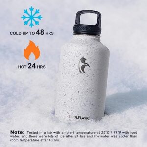 Half Gallon Water Bottle Insulated with Straw&3 Lids, Coolflask 64 oz Water Jug Galaxy Large Metal Stainless Steel flask for Gym, Sports and Office, Keep Cold 48H Hot 24H, Arctic White