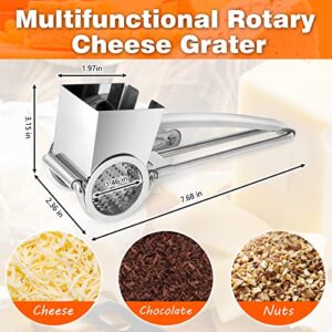 Rotary Cheese Grater Stainless Steel Manual Handheld Cheese Grater Shredder Hand Crank Kitchen Tool for Grating Hard Cheese Chocolate Nuts and More