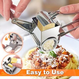 Rotary Cheese Grater Stainless Steel Manual Handheld Cheese Grater Shredder Hand Crank Kitchen Tool for Grating Hard Cheese Chocolate Nuts and More