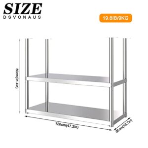 DSVONAUS Ceiling Storage Shelf, 2 Layer Stainless Steel Ceiling Mount Shelf, Hanging Floating Shelves, Organizer Rack for Restaurant Kitchen Bar Cafe Shelf, Easy to Install - 6 Sizes (120×35×80cm)