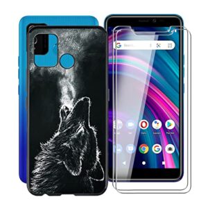 hgjtf phone case for blu j9l (6.00") with [2 x tempered glass screen protector], ultra-thin black silicone shockproof soft tpu bumper shell for blu j9l - little wolf