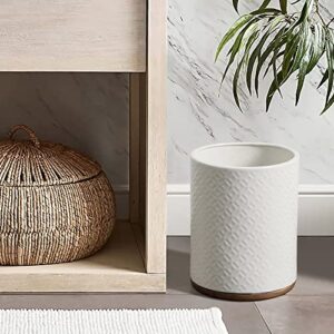 Motifeur Bathroom Wastebasket - Ceramic Decorative Trash Can with Wooden Base (White and Beige)…