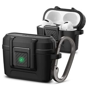 spigen lock fit designed for airpods pro case with secure lock clip, airpod pro case cover with keychain - matte black