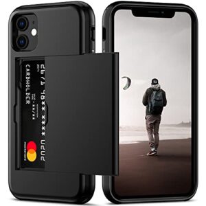 nvollnoe for iphone 11 case with card holder heavy duty protective dual layer shockproof hidden card slot slim wallet case for iphone 11 for men&women(black)