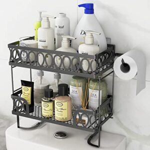 caekaigta over the toilet storage shelf, bathroom over toilet storage shelf, 2 tier above toilet storage with toilet paper holder, no drilling with wall mounting design, space saver (black)