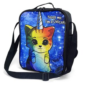 insulated lunch bag for kids, boys girls lunch box, cute cat lunch bag with shoulder strap, school bento lunch box for kids toddlers teens, aesthetic black reusable cooler thermal meal tote kit