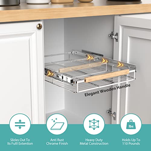 FESDOS Roll-Out Extendable Sliding Basket Pull-Out Cabinet Organizer Slide Out Pantry Shelves Cabinet Shelves for Kitchen, Under Sink, Bathroom, Wardrobe, Opening Size Required 16.1"-26.3", Set of 2