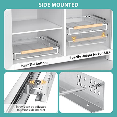 FESDOS Roll-Out Extendable Sliding Basket Pull-Out Cabinet Organizer Slide Out Pantry Shelves Cabinet Shelves for Kitchen, Under Sink, Bathroom, Wardrobe, Opening Size Required 16.1"-26.3", Set of 2