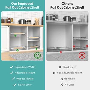 FESDOS Roll-Out Extendable Sliding Basket Pull-Out Cabinet Organizer Slide Out Pantry Shelves Cabinet Shelves for Kitchen, Under Sink, Bathroom, Wardrobe, Opening Size Required 16.1"-26.3", Set of 2