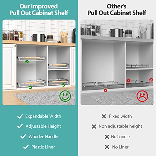 FESDOS Roll-Out Extendable Sliding Basket Pull-Out Cabinet Organizer Slide Out Pantry Shelves Cabinet Shelves for Kitchen, Under Sink, Bathroom, Wardrobe, Opening Size Required 16.1"-26.3", Set of 2