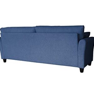 mikibama Linen Fabric Sofa 85 Inches Mid-Century Modern Couch 3 Seater Sofa with 2 Throw Pillows Upholstered Sofa with Rolled Armrest for Living Room, Apartment, Bedroom (Dark Blue)