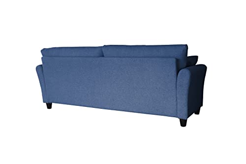 mikibama Linen Fabric Sofa 85 Inches Mid-Century Modern Couch 3 Seater Sofa with 2 Throw Pillows Upholstered Sofa with Rolled Armrest for Living Room, Apartment, Bedroom (Dark Blue)