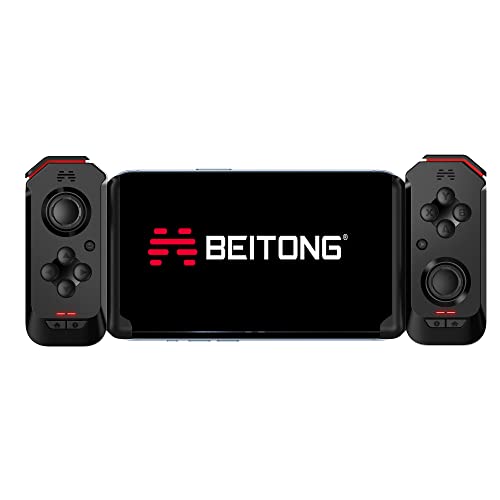 BEITONG H2 Bluetooth Wireless Game Controller, Single and Dual Switchable Phone Gamepad with Button Custom Function Press Gun Intelligently Support EMUI/Magic UI system/Android/iPhone (H2, Black&Red)