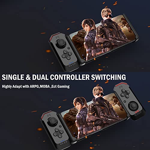 BEITONG H2 Bluetooth Wireless Game Controller, Single and Dual Switchable Phone Gamepad with Button Custom Function Press Gun Intelligently Support EMUI/Magic UI system/Android/iPhone (H2, Black&Red)