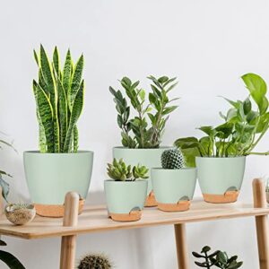 GARDIFE Plant Pots 7/6.5/6/5.5/5 Inch Self Watering Planters with Drainage Hole, Plastic Flower Pots, Planters for Indoor Plants, Succulents,Snake Plant, African Violet, Flowers,Green