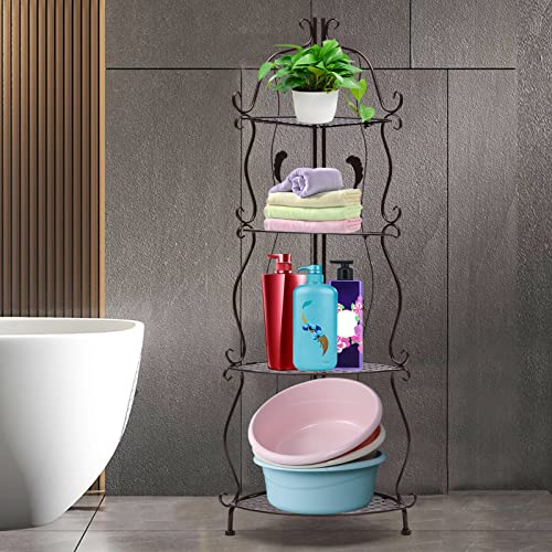 WANLECY 4 Layers Corner Shelf Stand, Metal Corner Bathroom Shelf Freestanding Toilet Bedroom Multi-Storey Shelf, Multipurpose Space Saving Storage Rack for Living Room, Kitchen, Bathroom