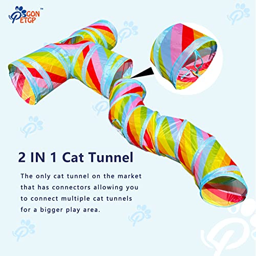 Cat Tunnel for Indoor Cats Large 2 in 1, with Play Ball S-Shape 3 Way Colorful Collapsible Interactive Peek Hole Pet Tube Toys, Puppy, Kitty, Kitten, Rabbit