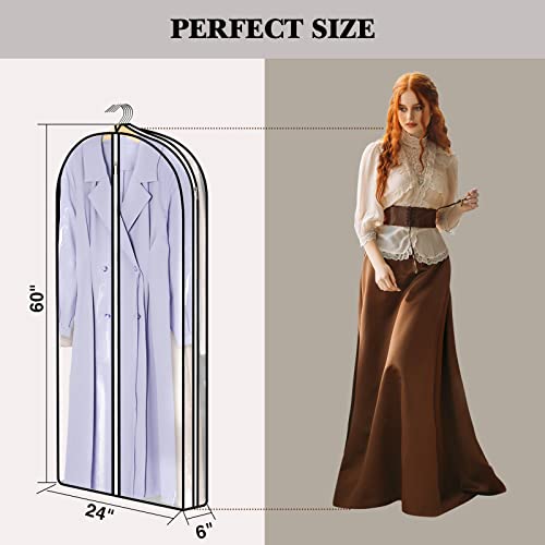 𝗨𝗽𝗴𝗿𝗮𝗱𝗲𝗱 60" Garment Bags with 6" Zipper Gusset, Clear Suit Bags for Closet Storage, Travel, Hanging Clothes Storage for Coats Sweaters Shirts- Gray, 3 Pack