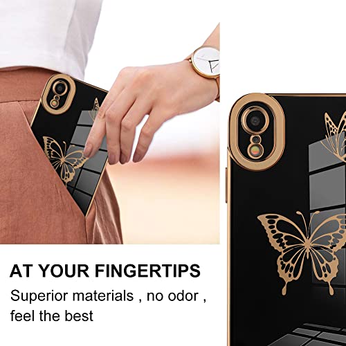 BITOBE Designed for iPhone XR Case Butterflies with Screen Protector for Women Girls,Cute Design Luxury Plating Full Camera Lens Protection Cover for iPhone XR 6.1“-Black