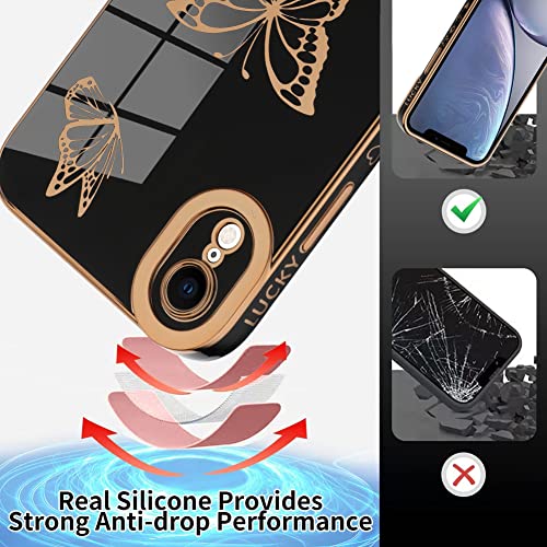 BITOBE Designed for iPhone XR Case Butterflies with Screen Protector for Women Girls,Cute Design Luxury Plating Full Camera Lens Protection Cover for iPhone XR 6.1“-Black