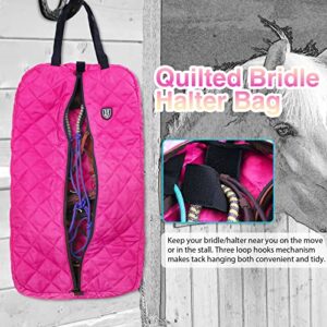 Harrison Howard Bridle/Halter Bag with 3 Prong Tack Rack Quilted Horse Tack Carry Bag Rose Red