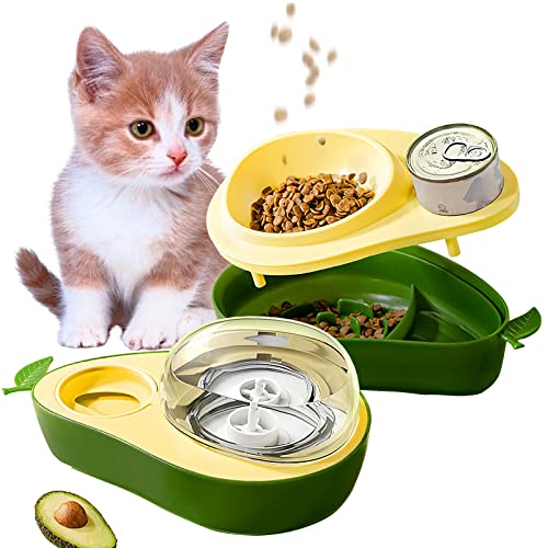 ZWMBYN Raised Cat Food Bowl and Automatic Water Dispenser Set, Avocado Gravity Cat Water Dispenser and Slow Feeder Dog Bowls, BPA-Free Self Feeding Cat Feeder for Dogs Cats Pets Animals, Green