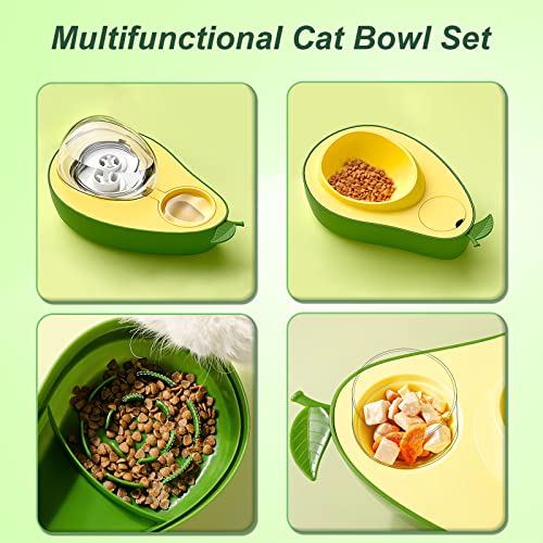 ZWMBYN Raised Cat Food Bowl and Automatic Water Dispenser Set, Avocado Gravity Cat Water Dispenser and Slow Feeder Dog Bowls, BPA-Free Self Feeding Cat Feeder for Dogs Cats Pets Animals, Green