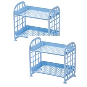 musltaiy creative two-layer hollow plastic rack table kitchen organizer bathroom double layer cosmetic storage shelf,blue