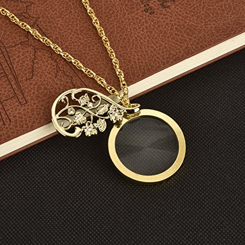 Bueuwe Magnifying Glass Necklace Glass Pendant Vintage Pendant Design Reading Accessories Books Lover Glass Pendant Jewelry Magnifying Glass Necklace (A gold)