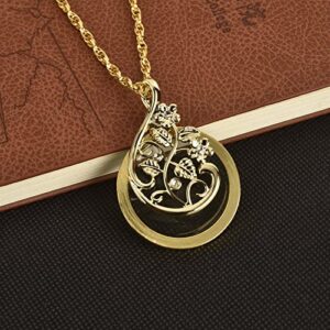 Bueuwe Magnifying Glass Necklace Glass Pendant Vintage Pendant Design Reading Accessories Books Lover Glass Pendant Jewelry Magnifying Glass Necklace (A gold)