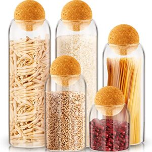suclain 5 pack storage glass jar set food tank with spherical cork cute ball candy jars clear coffee canister airtight for kitchen bottle holder serving spice sugar tea, 4 sizes