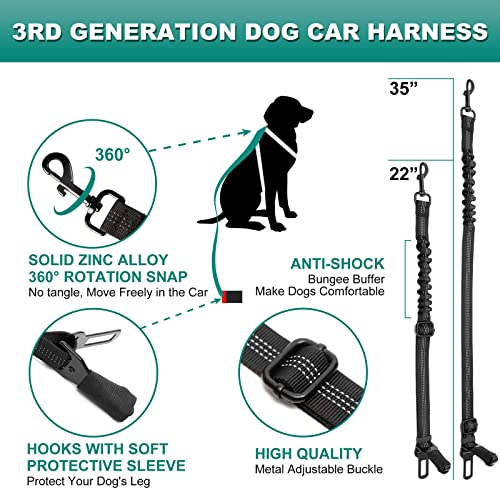 Junreox 2 Packs Dog Seat Belt, 3rd Generation Dog Seatbelt Harness with Adjustable Metal Buckle, Elastic Bungee Reflective Vehicle Car Headrest Restraint Tether for Small Medium Large Dogs Pet