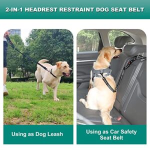 Junreox 2 Packs Dog Seat Belt, 3rd Generation Dog Seatbelt Harness with Adjustable Metal Buckle, Elastic Bungee Reflective Vehicle Car Headrest Restraint Tether for Small Medium Large Dogs Pet