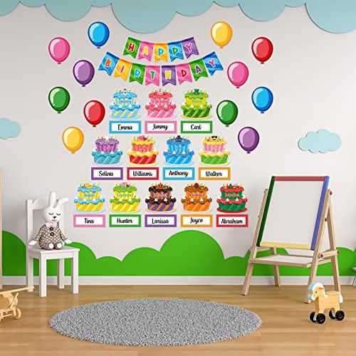 74 Pcs Happy Birthday Bulletin Board Set Includes Months Balloon Cut-Outs and Name Plates for Classroom Calendars Decor Wall Decorations