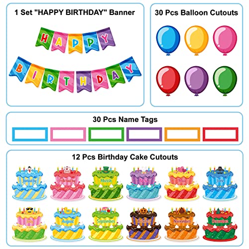 74 Pcs Happy Birthday Bulletin Board Set Includes Months Balloon Cut ...