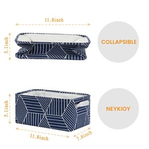 Neykioy Small Storage Baskets Shelf 6 Pack Baskets for Organizing, Decorative Baskets for Gifts Empty with Handles (11.8"L x 7.8"W x 5.1"H-Navy&White Stripes)