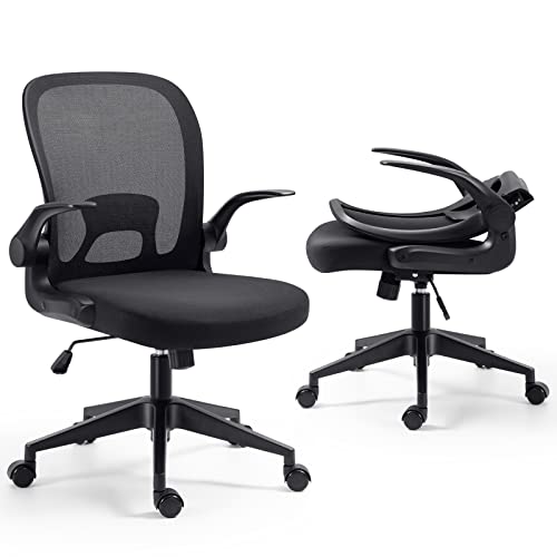 Darkecho Office Chair Ergonomic Desk Chair Mesh Computer Chair Modern Swivel Task Chair Comfy Executive Office Chair with Lumbar Support,Flip-up Armrests,Tilt Function and Foldable Backrest Black