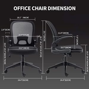 Darkecho Office Chair Ergonomic Desk Chair Mesh Computer Chair Modern Swivel Task Chair Comfy Executive Office Chair with Lumbar Support,Flip-up Armrests,Tilt Function and Foldable Backrest Black
