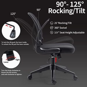 Darkecho Office Chair Ergonomic Desk Chair Mesh Computer Chair Modern Swivel Task Chair Comfy Executive Office Chair with Lumbar Support,Flip-up Armrests,Tilt Function and Foldable Backrest Black