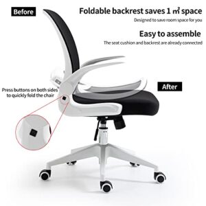 Darkecho Office Chair Ergonomic Desk Chair Mesh Computer Chair Modern Swivel Task Chair Comfy Executive Office Chair with Lumbar Support,Flip-up Armrests,Tilt Function and Foldable Backrest White